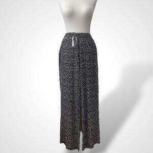 Joan Vass Wide Leg Pants Women Size M Black White Pull On Elastic Waist Stretchy